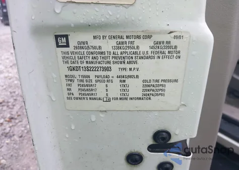 2002 GMC Envoy Slt z USA, uszkodzony, nr VIN 1GKDT13S222273903